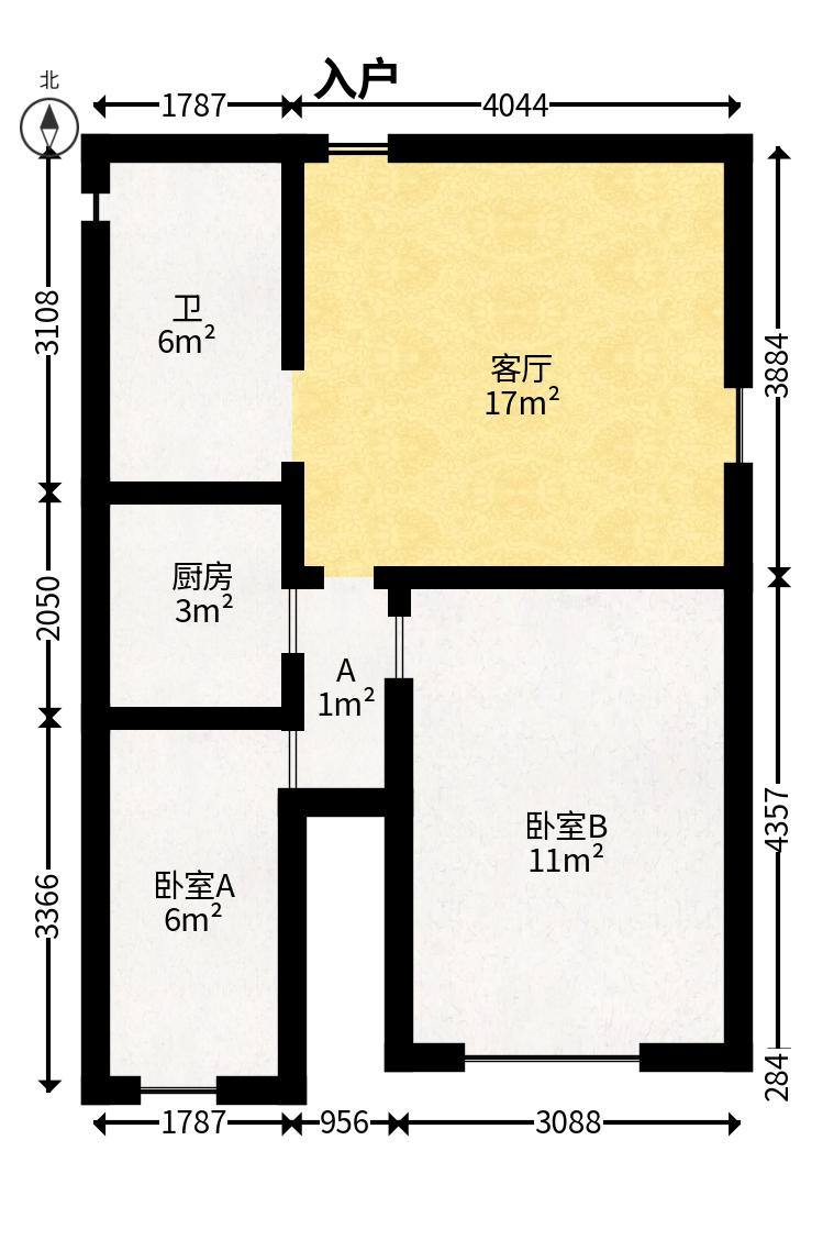 长大卧琥  2室1厅1卫   45.00万户型图