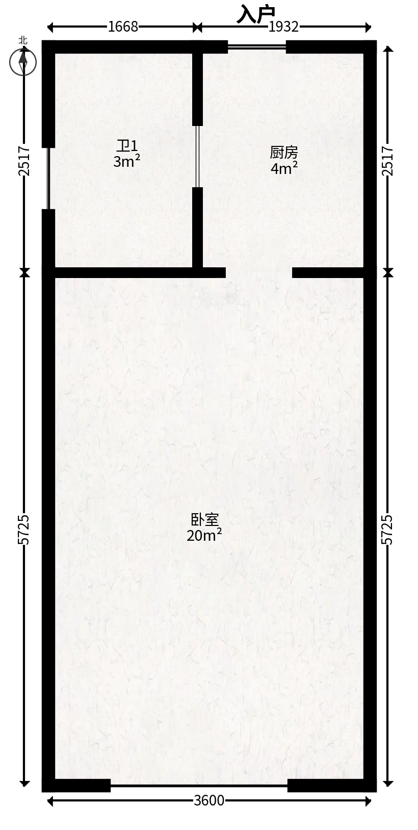 中海国际二期  1室1厅1卫   24.00万户型图