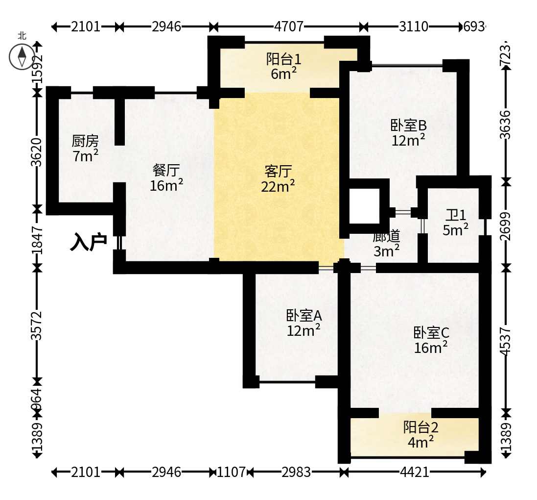 中建麓山和苑  3室2厅1卫   62.00万户型图