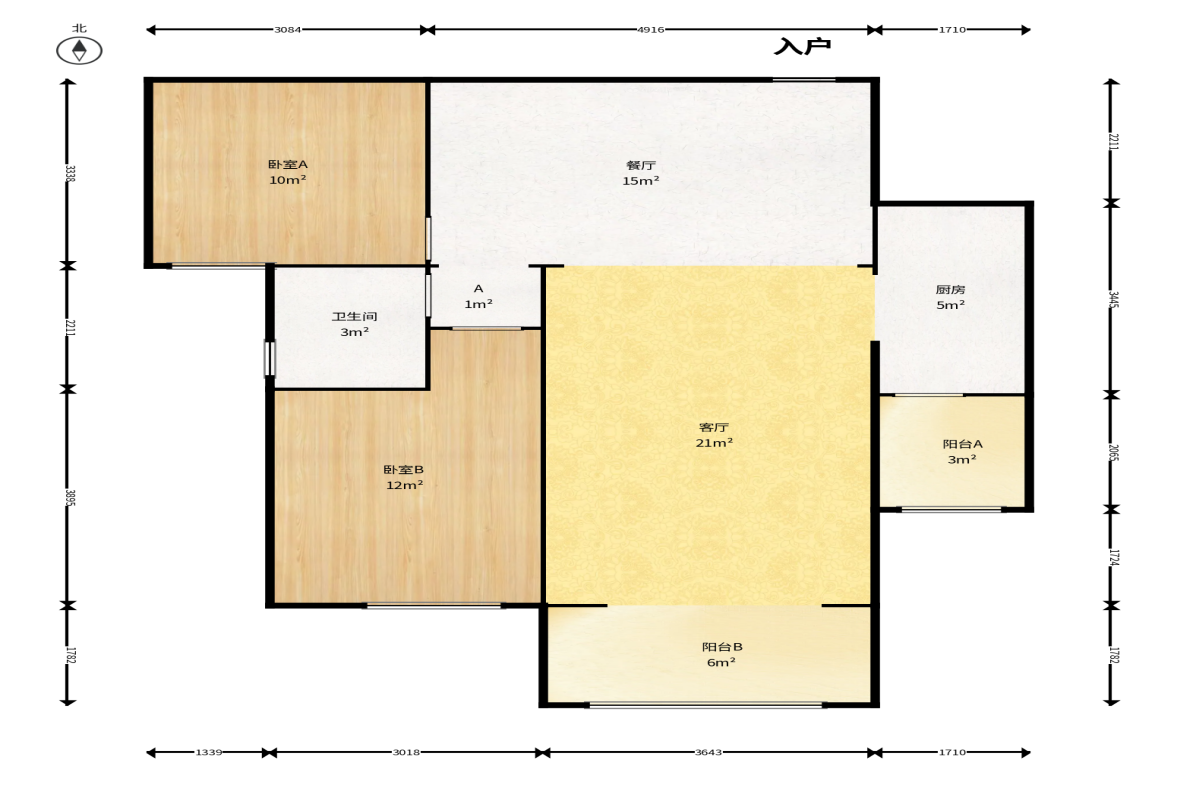 碧桂园公园壹号（凯怡茗苑）  2室2厅1卫    48.0万户型图