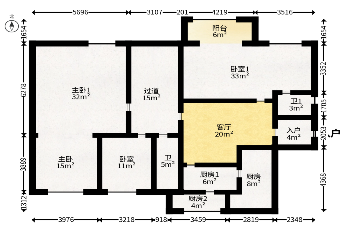 万象新天  5室2厅2卫   232.00万户型图