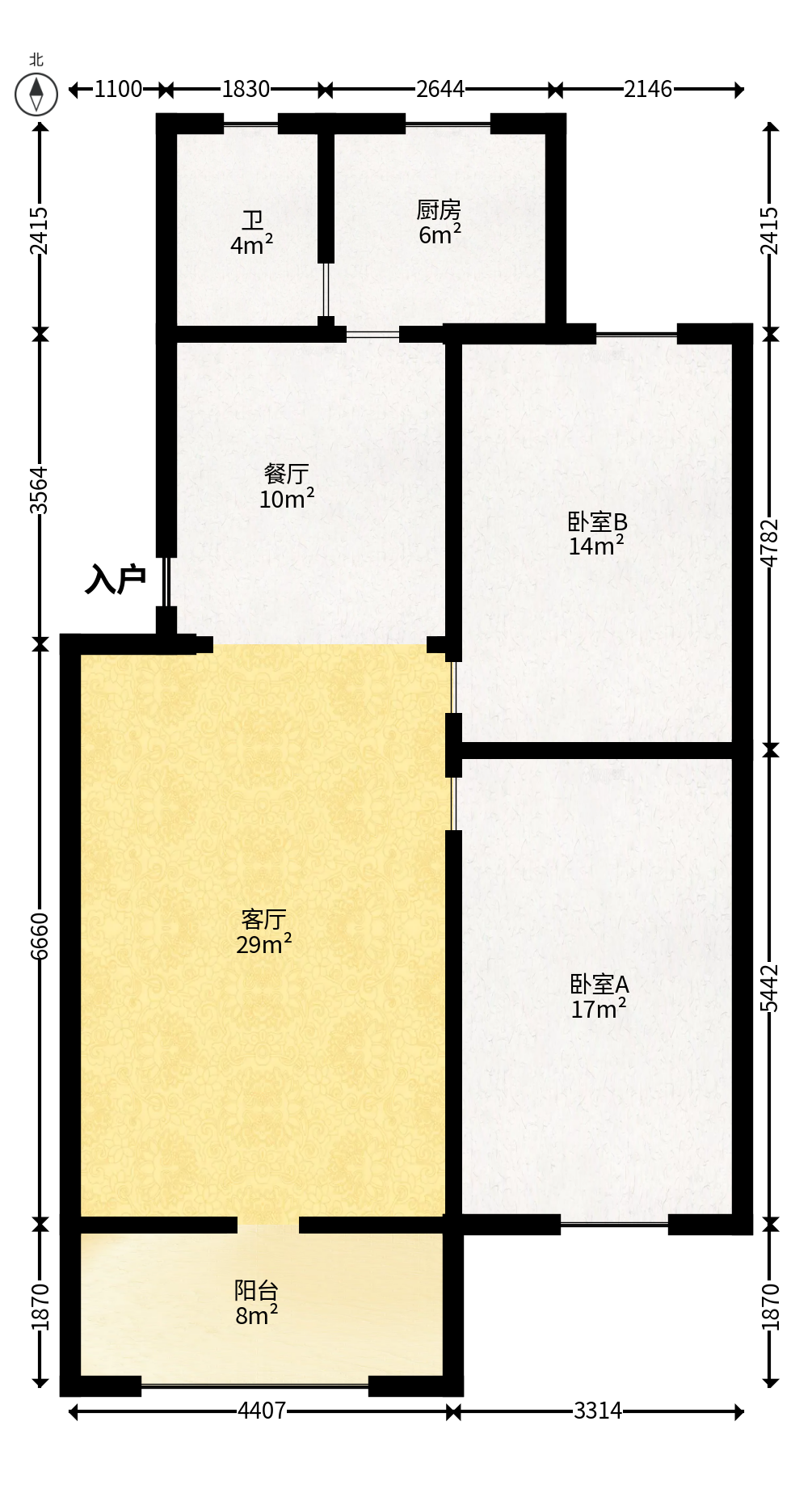 四方小区  2室2厅1卫   88.00万户型图