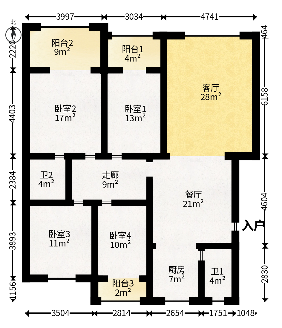 星语林名园  3室2厅2卫   110.00万户型图