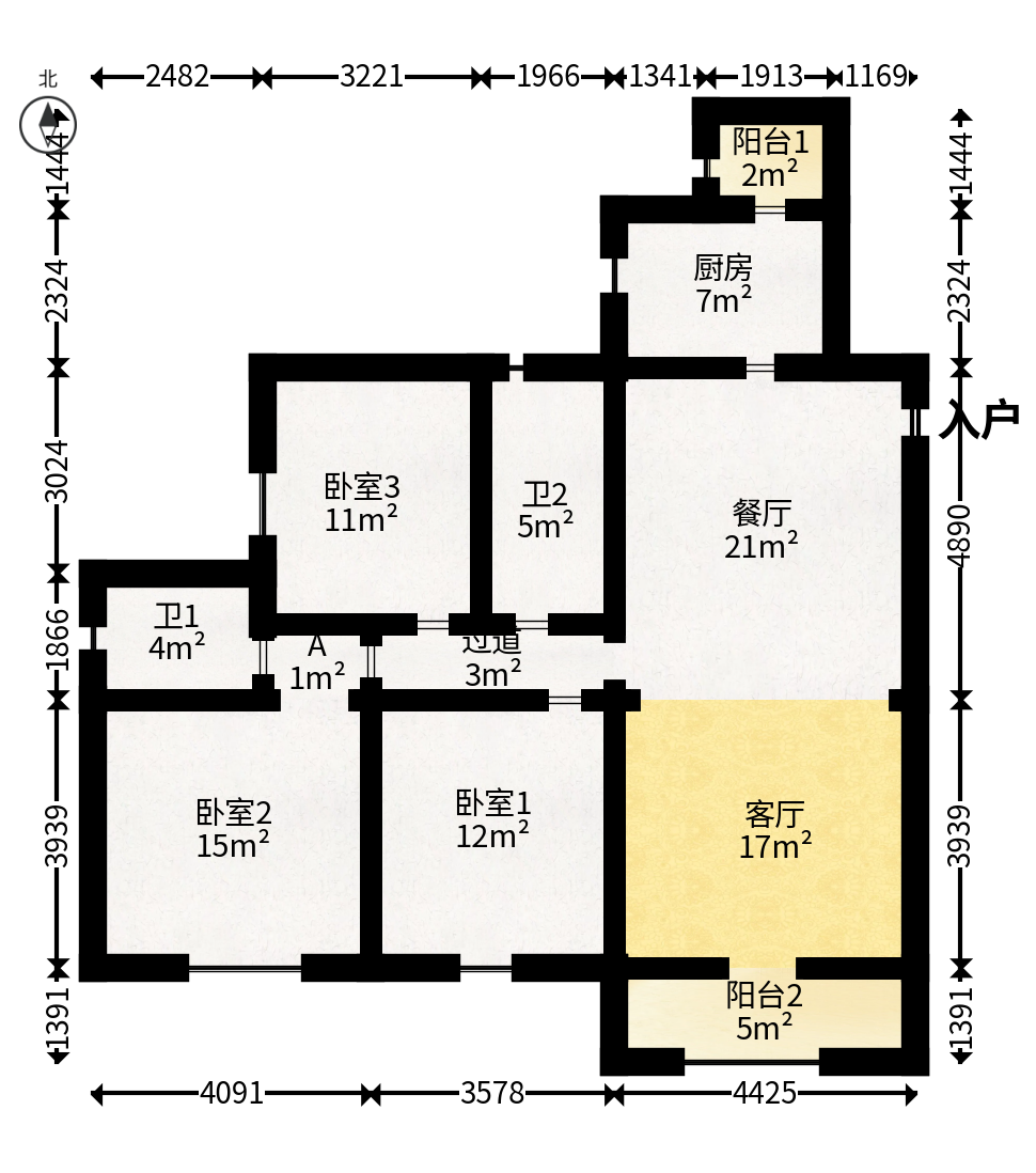 华城广场  3室2厅1卫   102.00万户型图