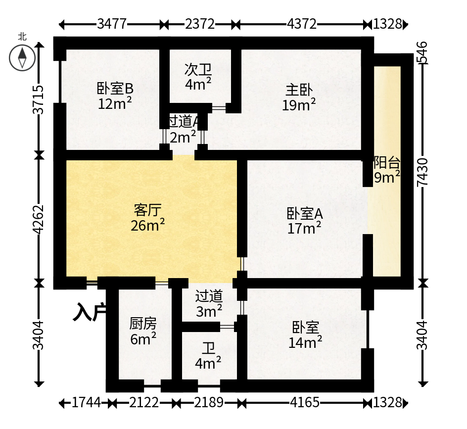 财富港湾（绿领大厦）  4室2厅2卫    106.99万户型图