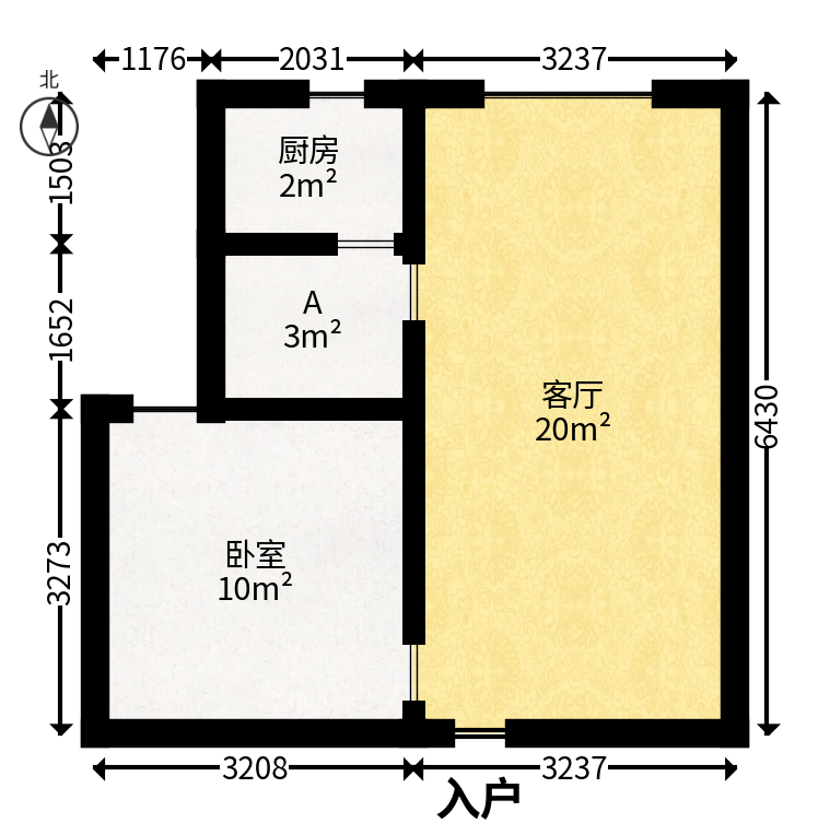 上海城小区  1室1厅1卫    34.0万户型图