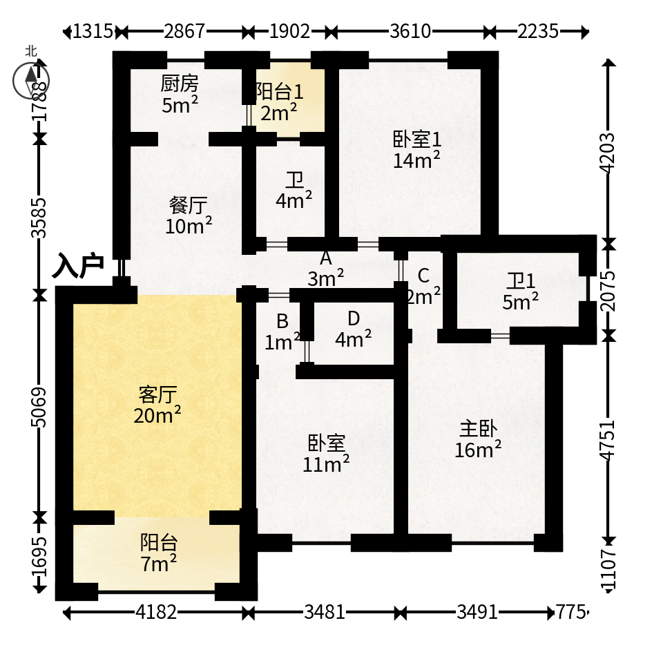 山水湾  3室2厅2卫    66.12万户型图