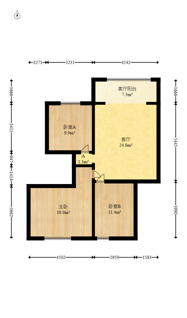 湘许嘉园  3室2厅2卫   95.00万户型图