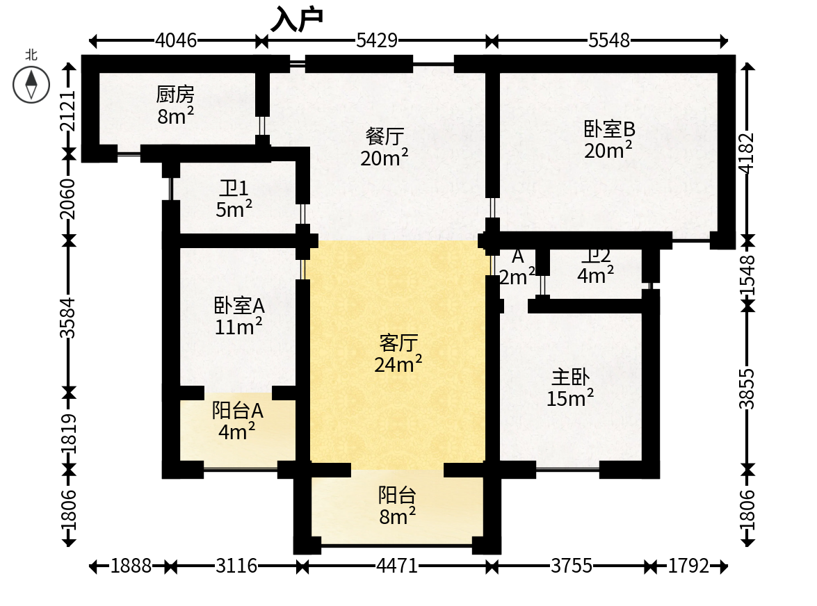 江山帝景哈佛  3室2厅2卫   116.00万户型图