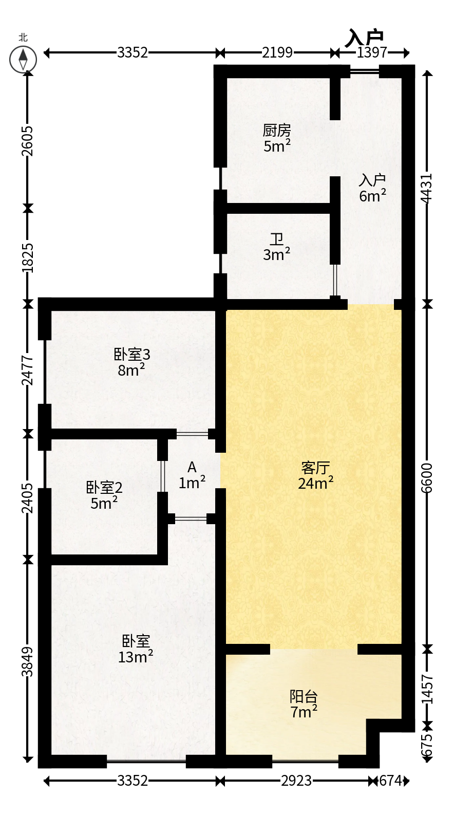麓谷小镇  3室2厅1卫   62.00万户型图