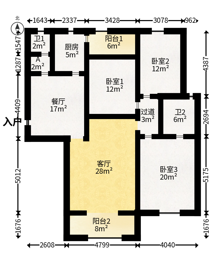东门壹号家园  3室2厅2卫   100.00万户型图
