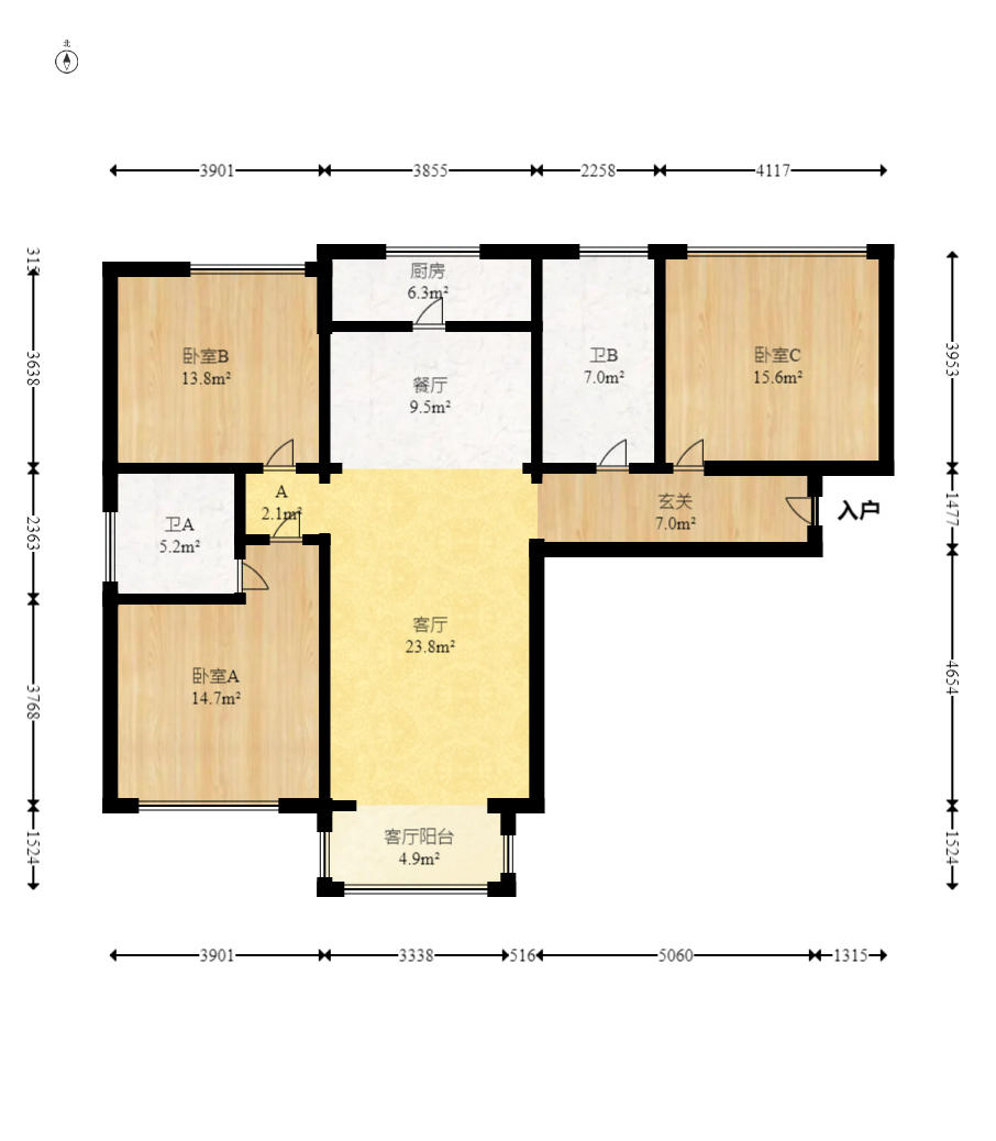 钰龙天下二期（钰龙佳园）  3室2厅2卫   258.00万户型图