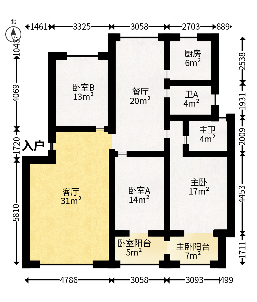 金星公寓  3室2厅1卫   113.80万户型图