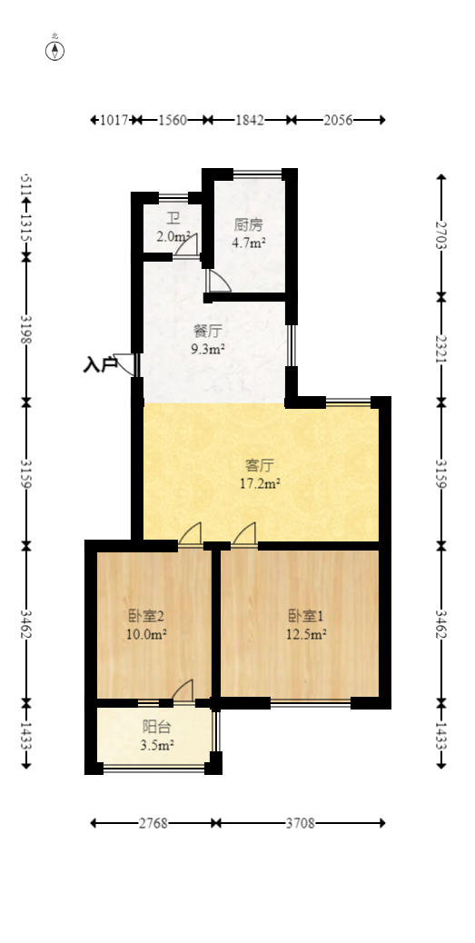 中建五局信和苑二区  2室1厅1卫   36.50万户型图