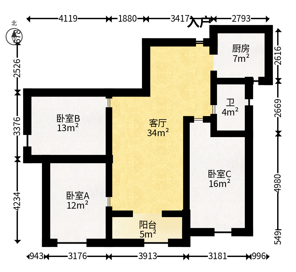 中房F联邦  3室2厅1卫   81.00万户型图