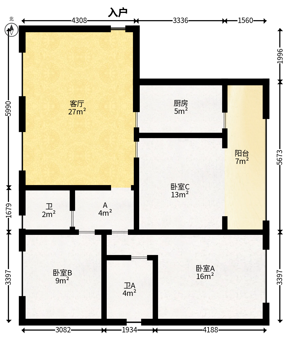 振业城二期  3室2厅1卫   180.00万户型图
