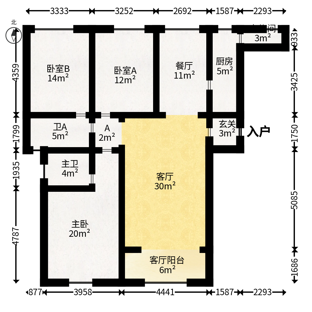 绿地中央广场  3室2厅1卫   160.00万户型图