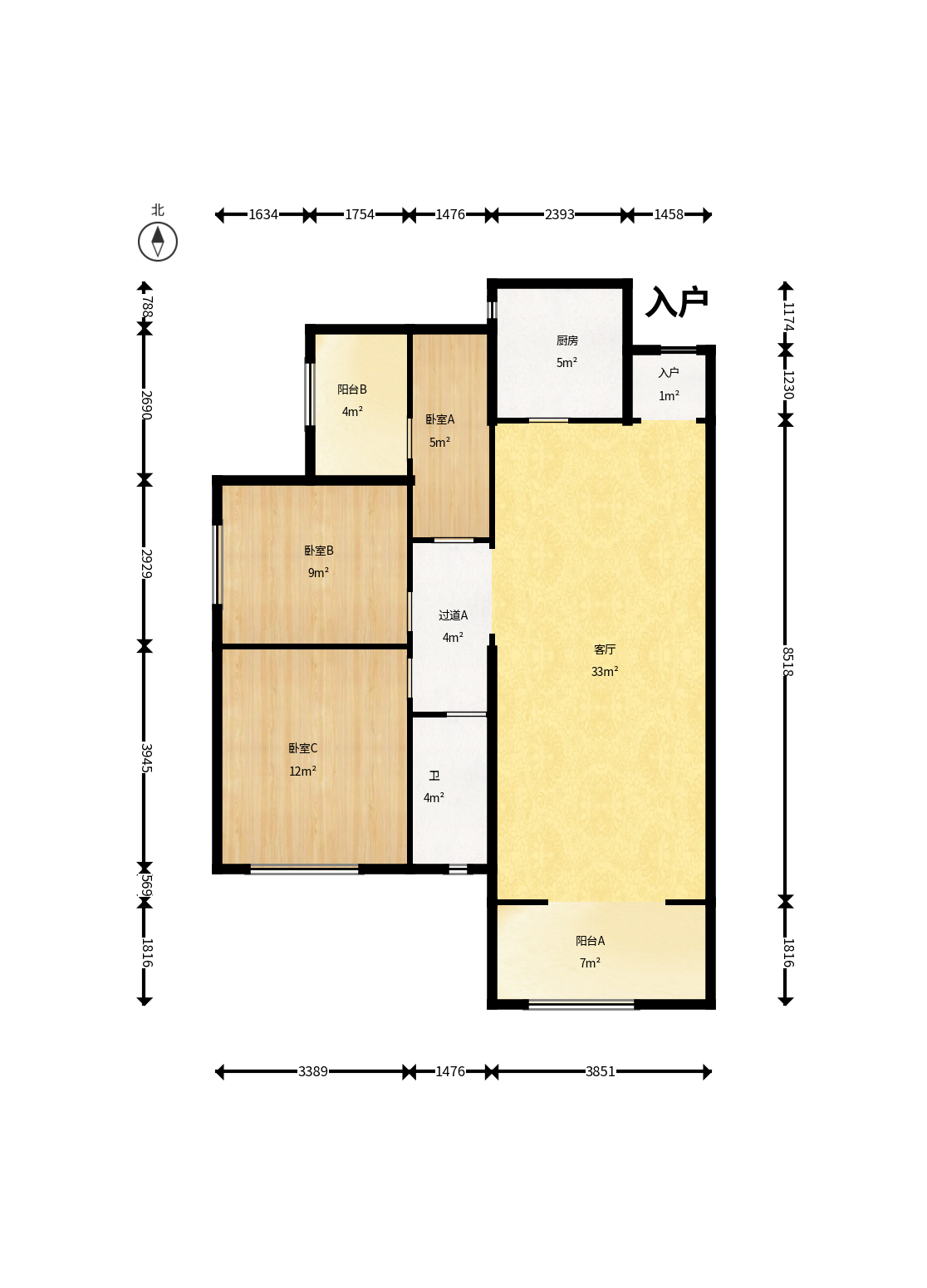 中建嘉和城  3室2厅2卫   68.50万户型图