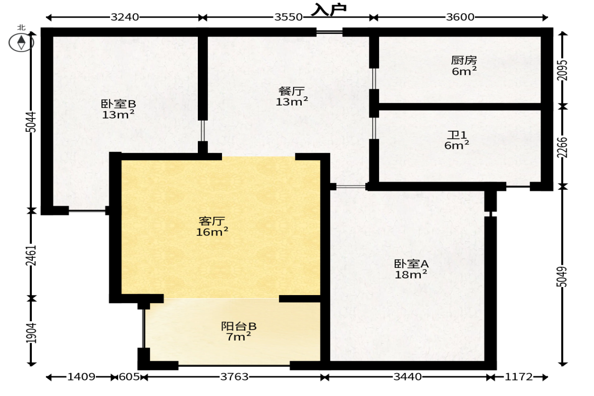 海拔东方  2室2厅1卫   120.00万户型图