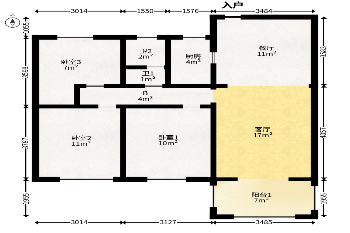 明昇壹城（明昇时代广场）一期  3室2厅1卫   145.00万户型图
