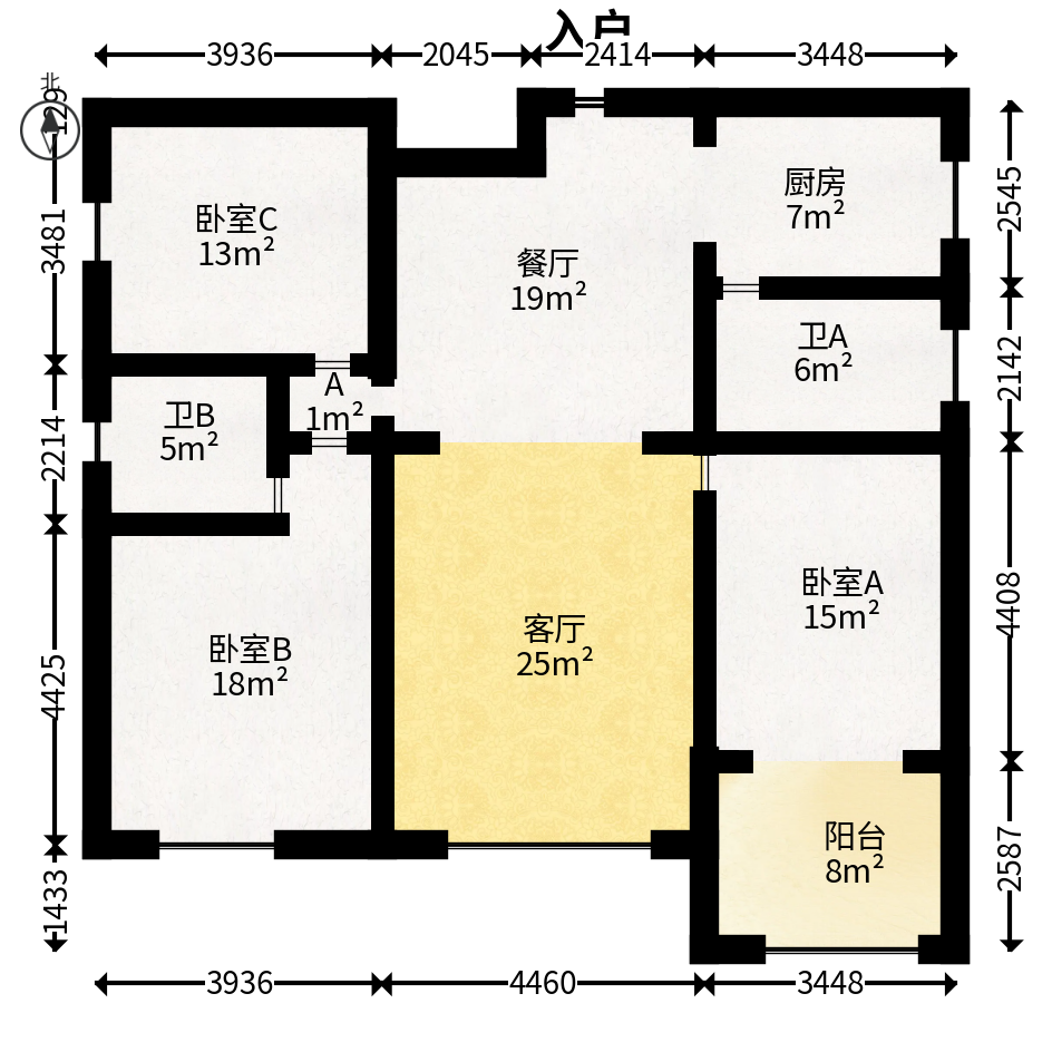 锦绣华天  3室2厅1卫   114.00万户型图