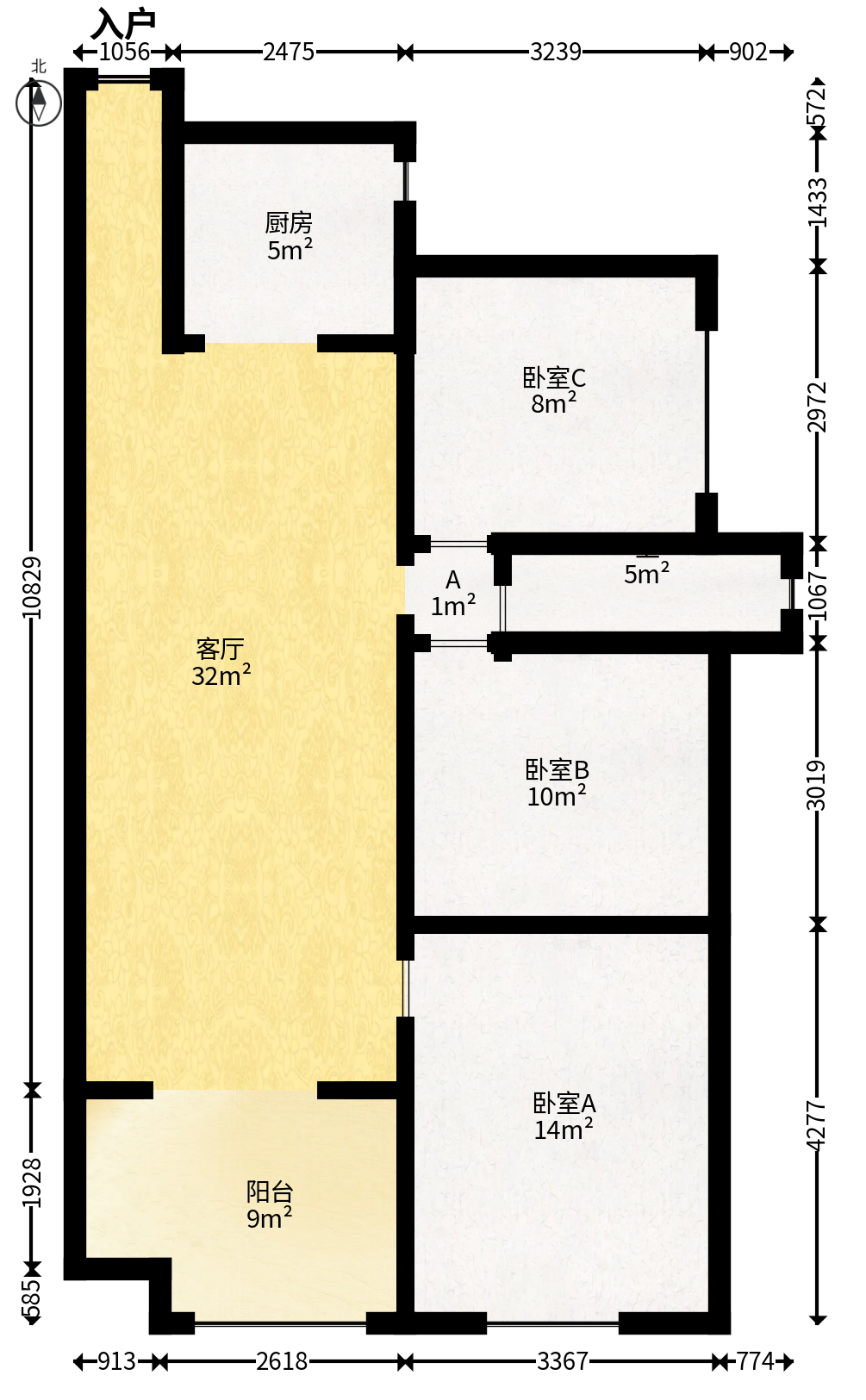 达美D6区  3室2厅1卫   88.00万户型图