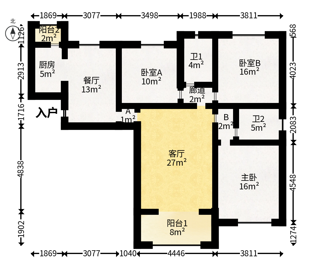 中海国际一期  3室2厅2卫   102.00万户型图