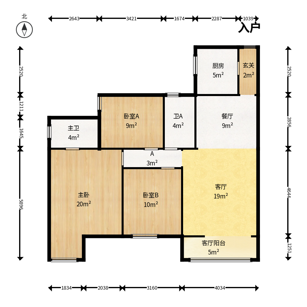 美林银谷  3室2厅1卫    105.0万户型图