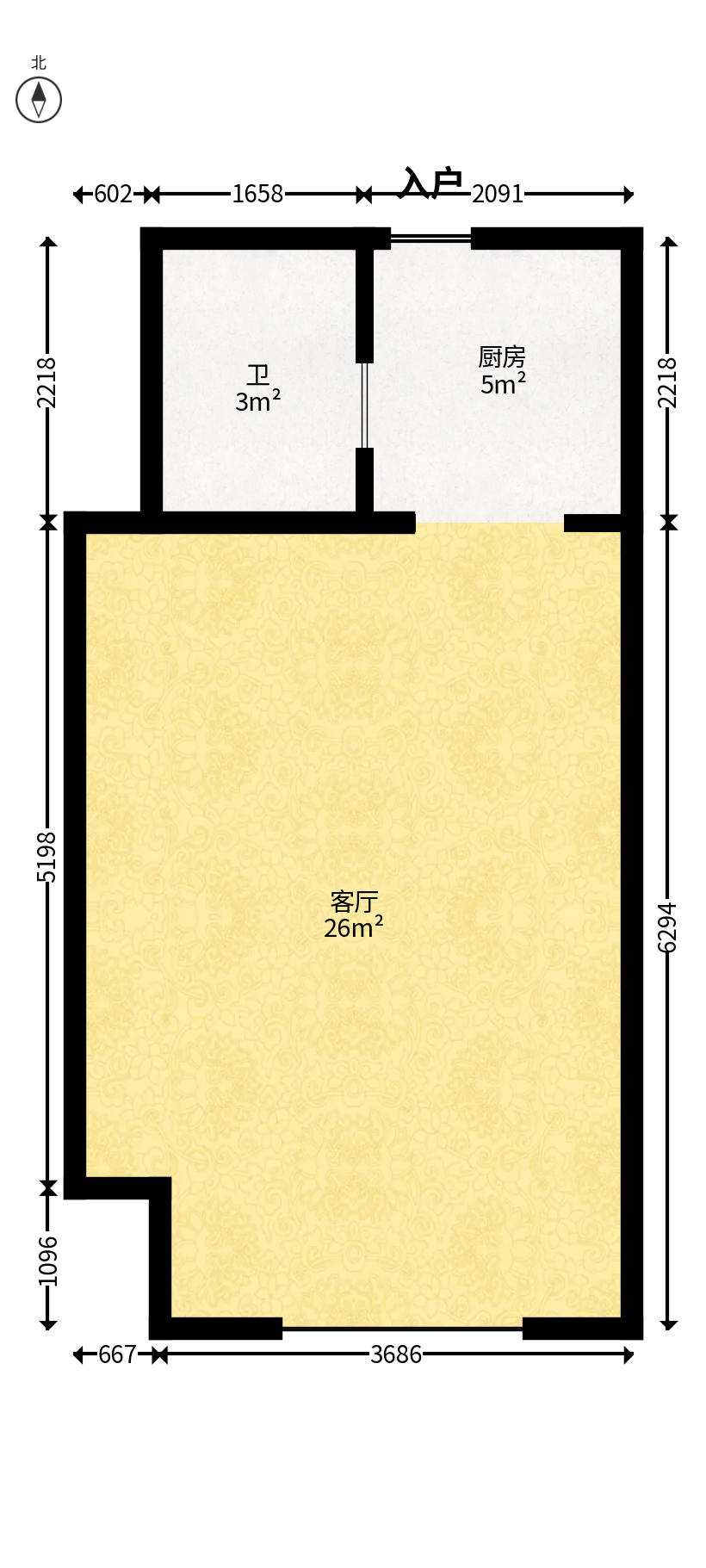 恒泰广场  1室1厅1卫   33.00万户型图