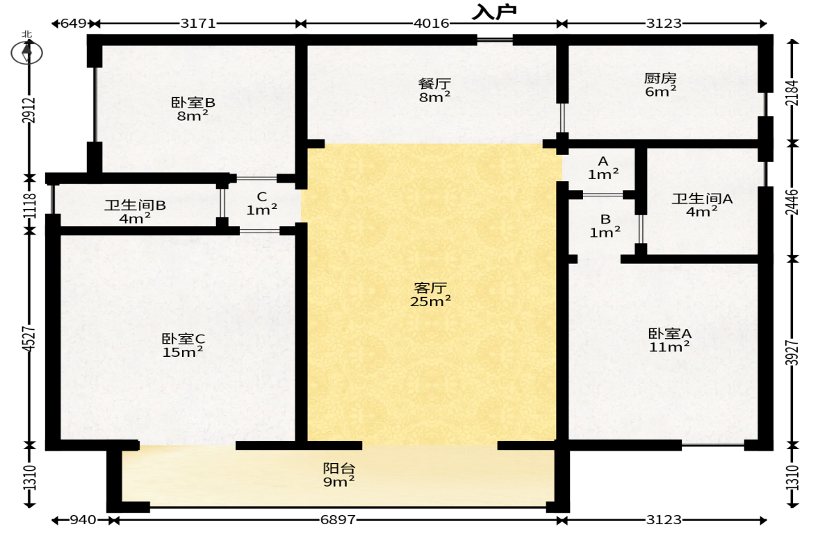 中建璟和城  3室2厅2卫   95.80万户型图