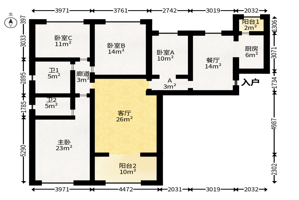 中海国际一期  4室2厅2卫   128.00万户型图