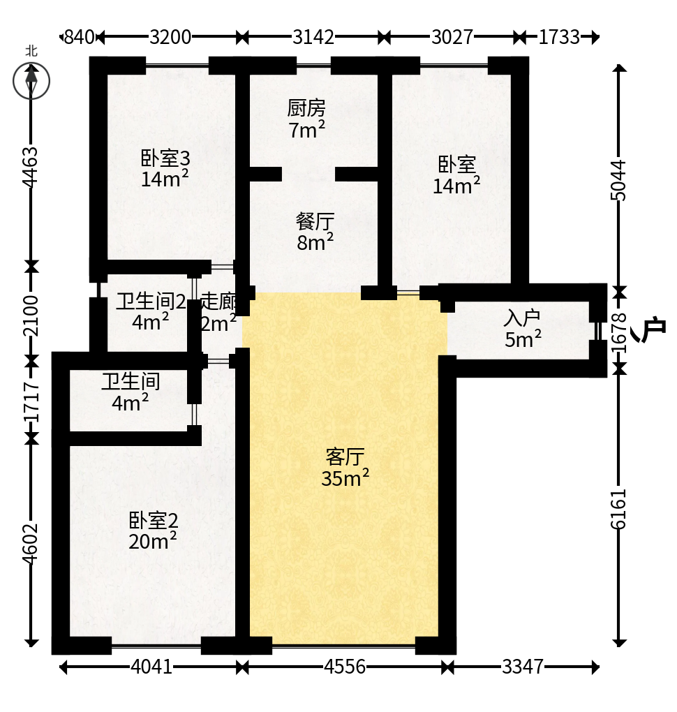东方美地  3室2厅2卫    113.8万户型图