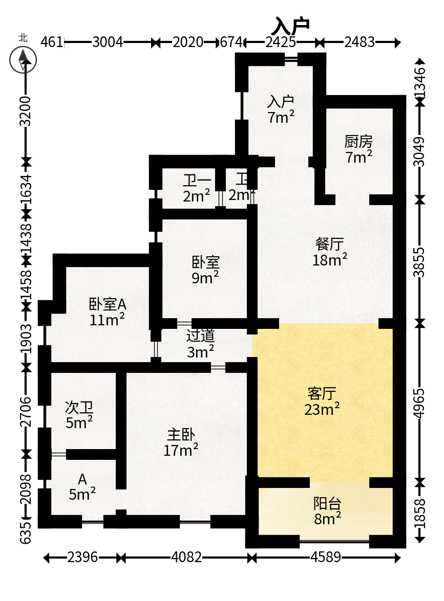 楚天馨苑  3室2厅2卫   74.80万户型图