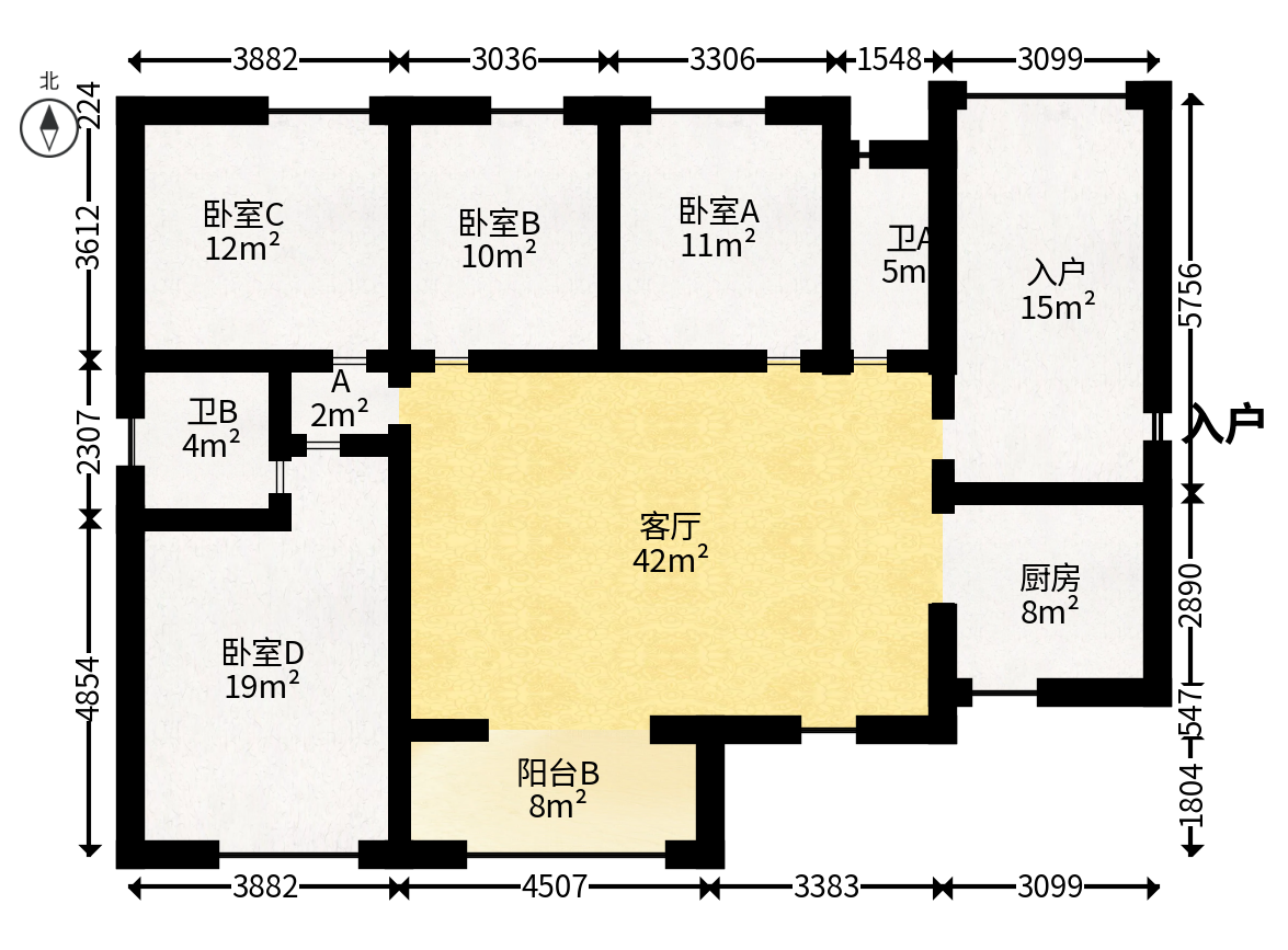 鸿运佳苑  4室2厅2卫   123.00万户型图