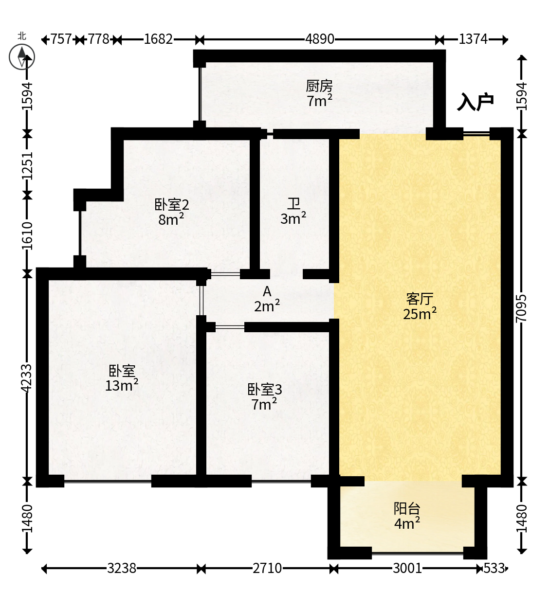 天麓尚层  3室2厅1卫   73.80万户型图