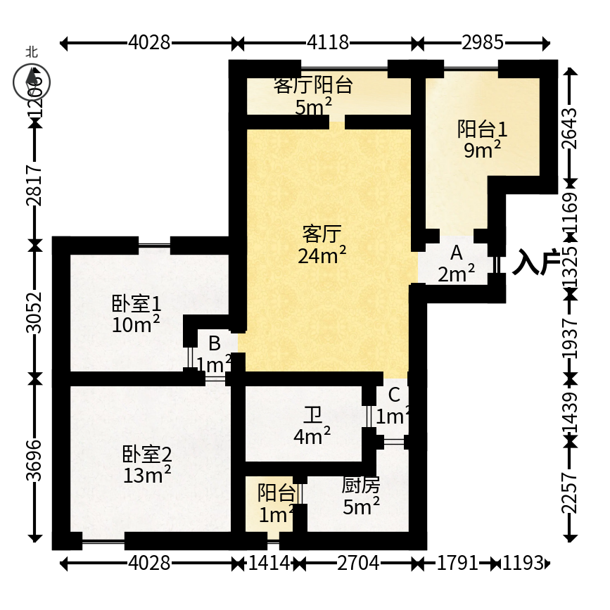 湘府9号  3室2厅1卫   65.00万户型图
