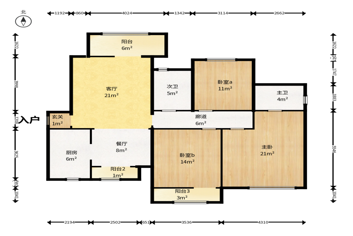 保利麓谷林语B区  3室2厅2卫    105.0万户型图