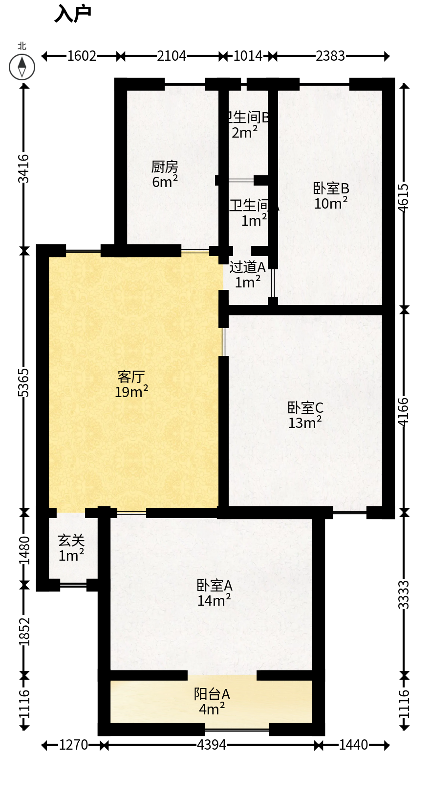 华银小区  3室1厅1卫   65.00万户型图