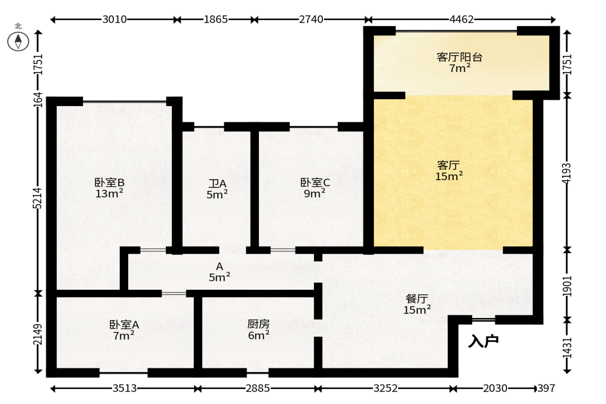 谷山庭院  3室2厅1卫   66.00万户型图