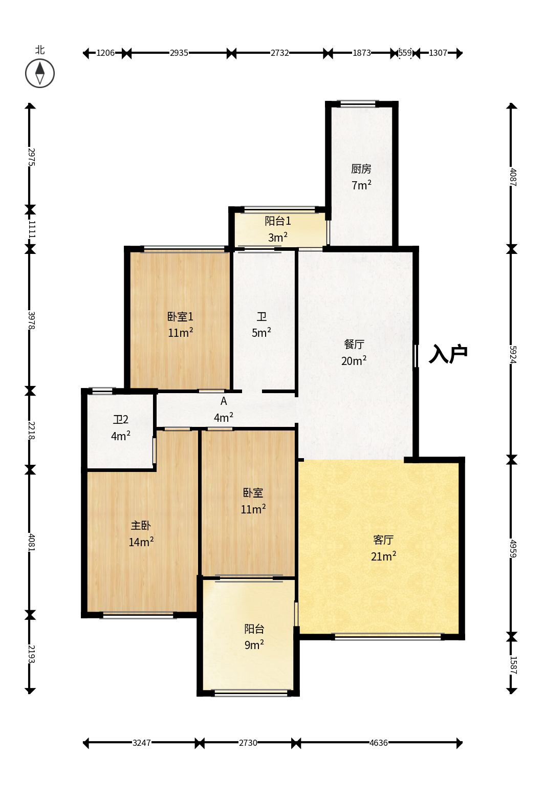 红树湾  3室2厅1卫   68.00万户型图