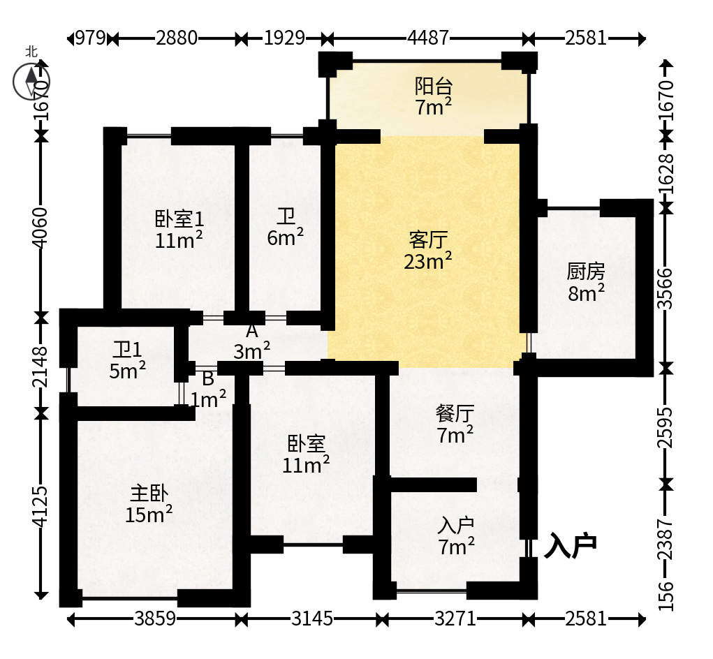 丰源国际  3室2厅2卫   86.00万户型图