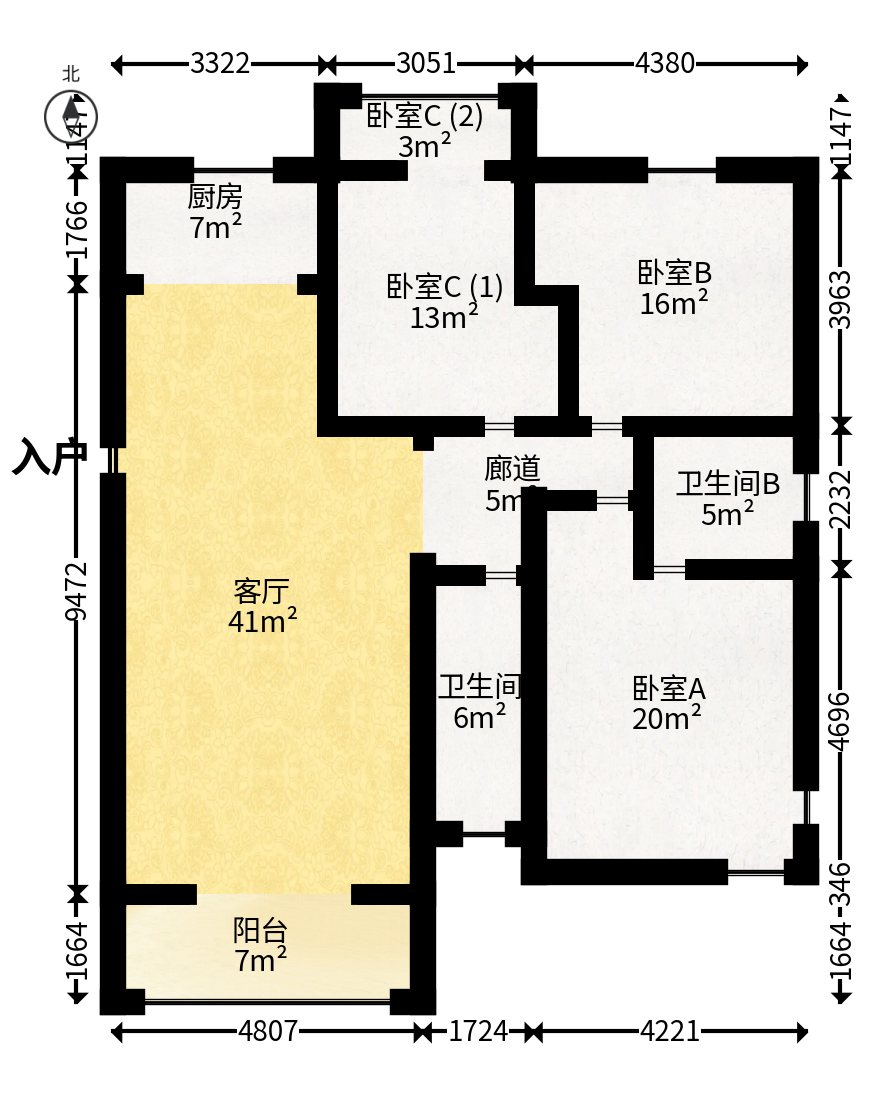 格林星城  3室2厅2卫   136.00万户型图