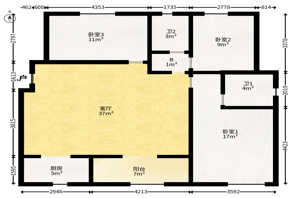 荣盛花语书苑  3室2厅2卫   116.80万户型图
