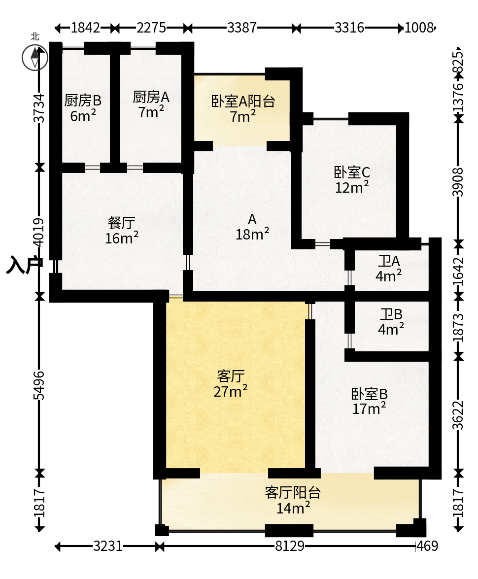 八方小区B区  3室2厅2卫   428.00万户型图