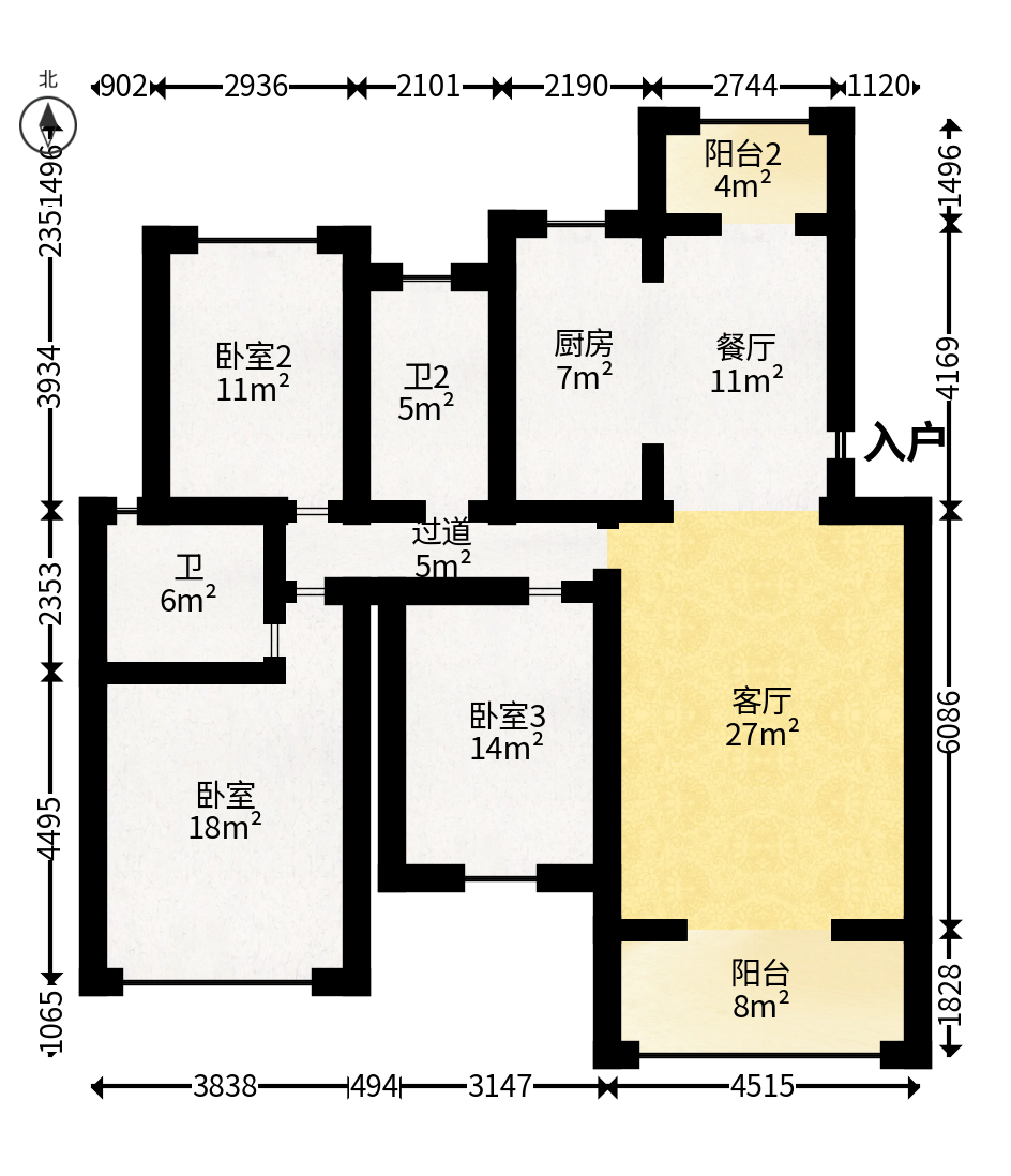 长房西郡  3室2厅1卫   100.00万户型图