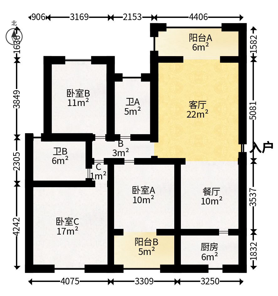 四方水岸(世方水岸)  3室2厅2卫    123.0万户型图