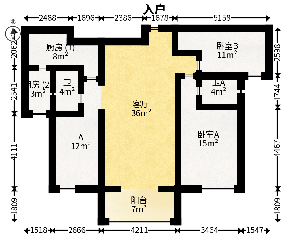高鑫麓城  3室2厅2卫   110.00万户型图