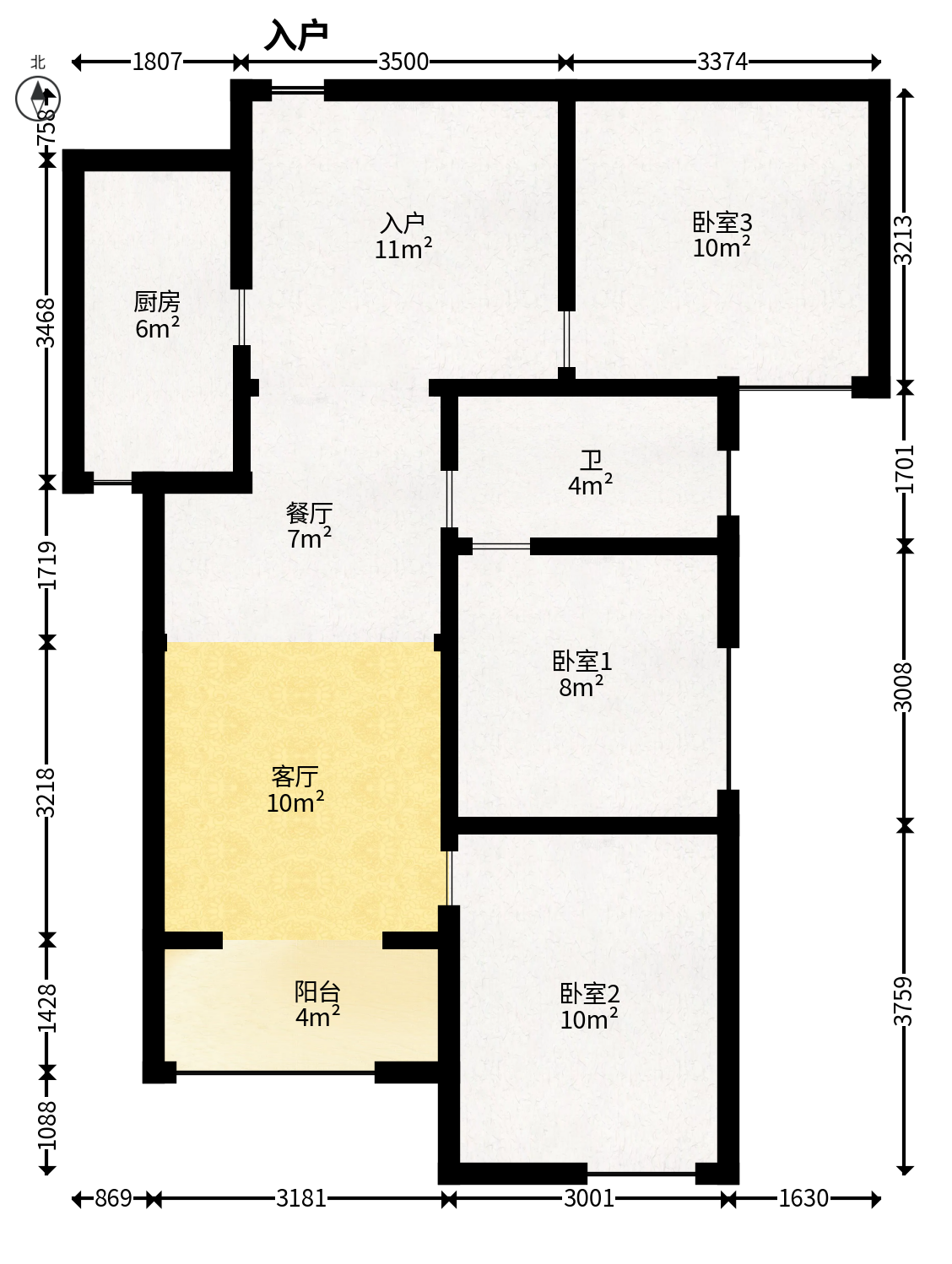 顺舟旺城  3室2厅1卫   78.00万户型图