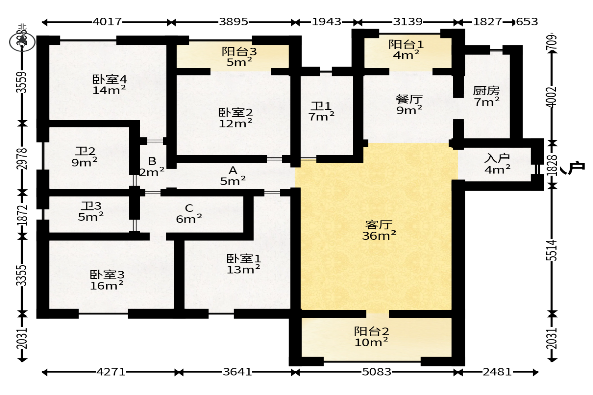 长房东旭国际  5室2厅2卫   230.00万户型图