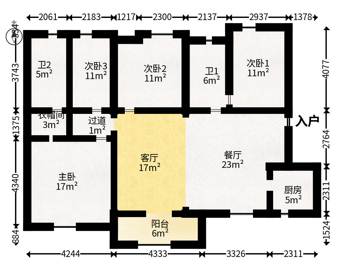 珠江好世界  4室2厅2卫   180.00万户型图